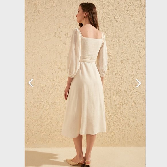 Organic Ecru Belted Buttoned Maxi Dress - Picture 10 of 10